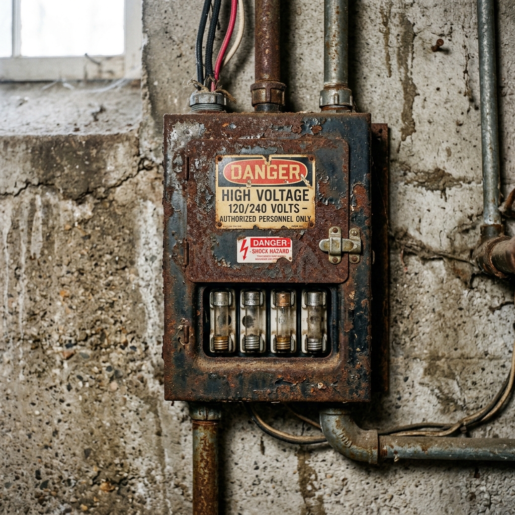 Outdated Rusted Electrical Panel Box